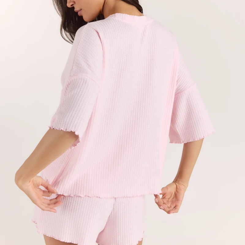 Soft Waffle Pyjama Top - Roze