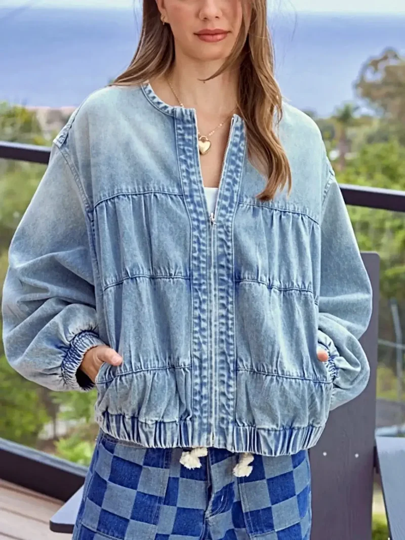 Prachtige gewassen denim jas met ritssluiting - Klassieke stijl, 90% katoen, comfortabel, geïmporteerd
