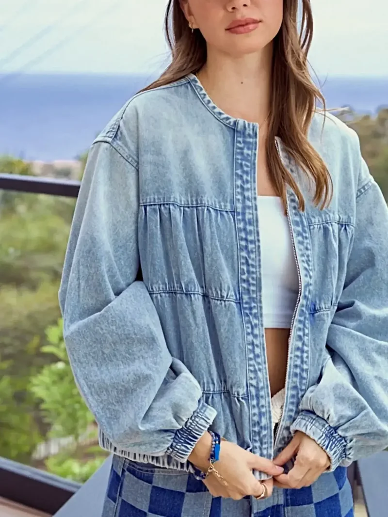 Prachtige gewassen denim jas met ritssluiting - Klassieke stijl, 90% katoen, comfortabel, geïmporteerd