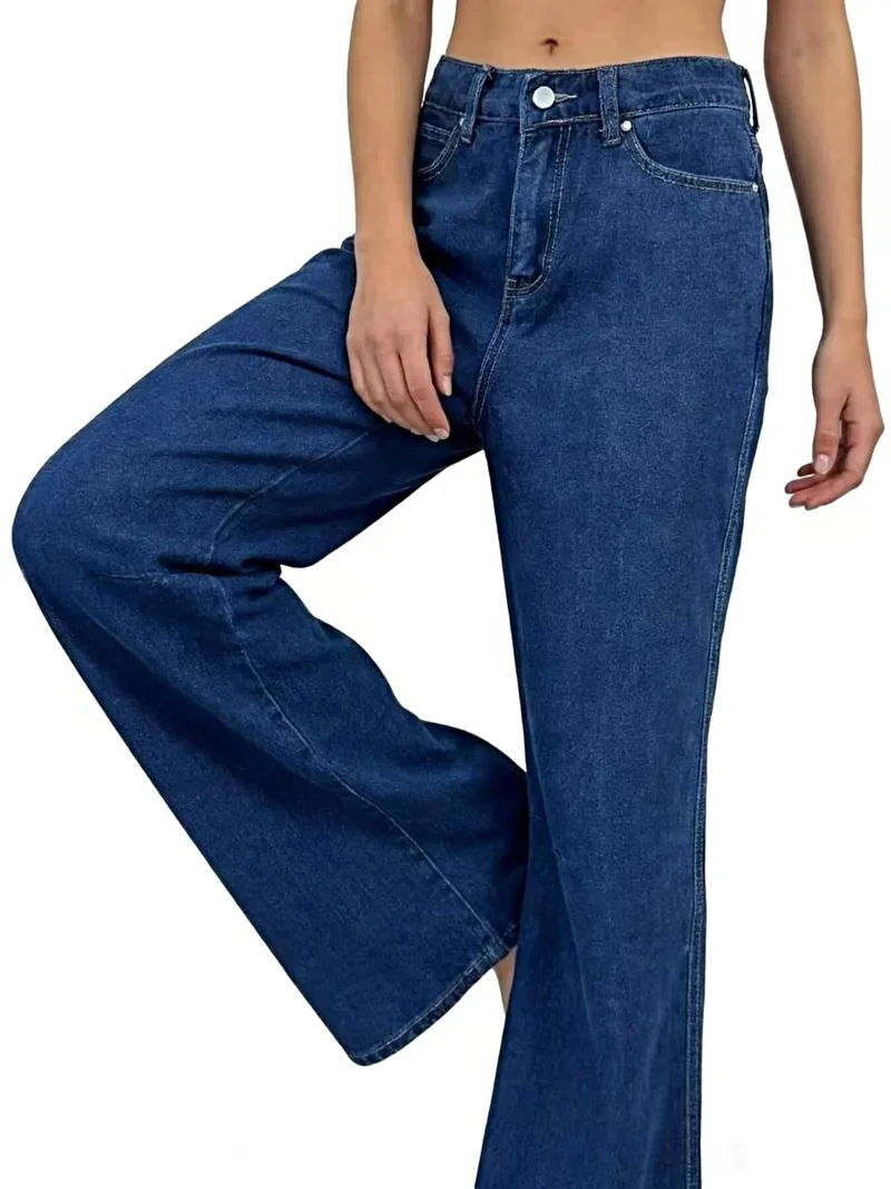 Elegante jeans met hoge taille en wijde pijpen, inclusief zakken - gemaakt van een licht elastische katoenmix.
