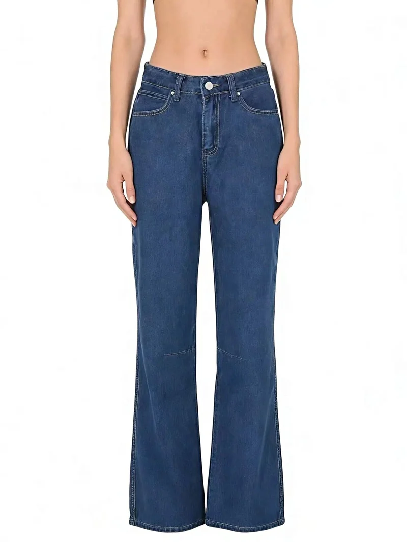 Elegante jeans met hoge taille en wijde pijpen, inclusief zakken - gemaakt van een licht elastische katoenmix.