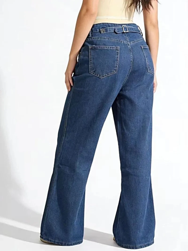 Elegante jeans met hoge taille en wijde pijpen, inclusief zakken - gemaakt van een licht elastische katoenmix.
