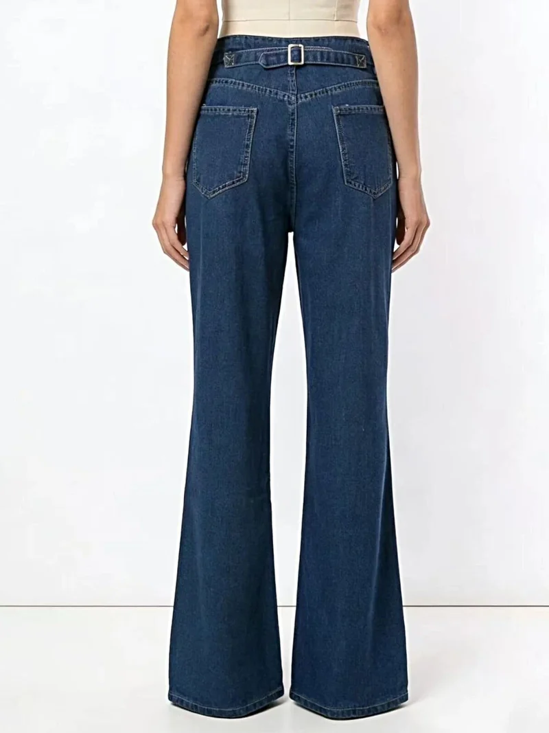 Elegante jeans met hoge taille en wijde pijpen, inclusief zakken - gemaakt van een licht elastische katoenmix.