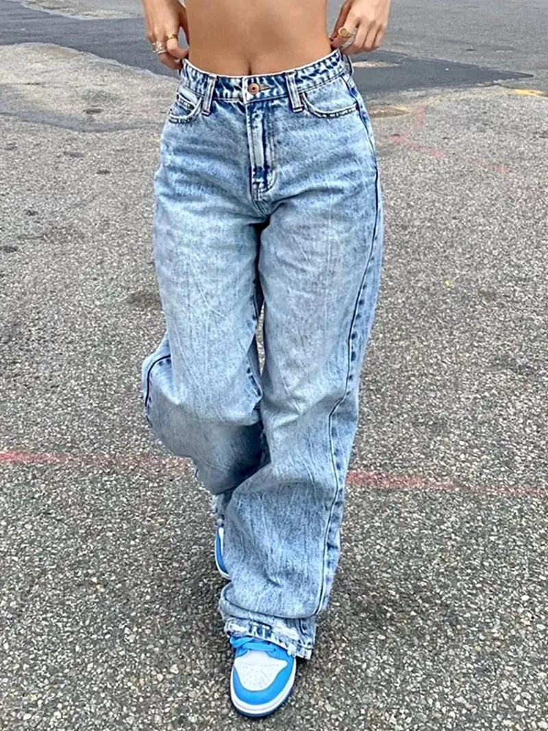Stijlvolle, wijde jeans met wassing voor dames - met zakken, 85% katoen, geen stretch