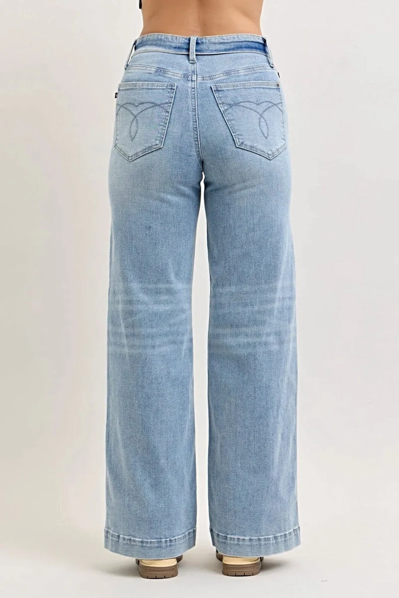 Judy Blue Retro Stijl Jeans - Middelhoge taille, wijde pijpen en omgeslagen tailleband