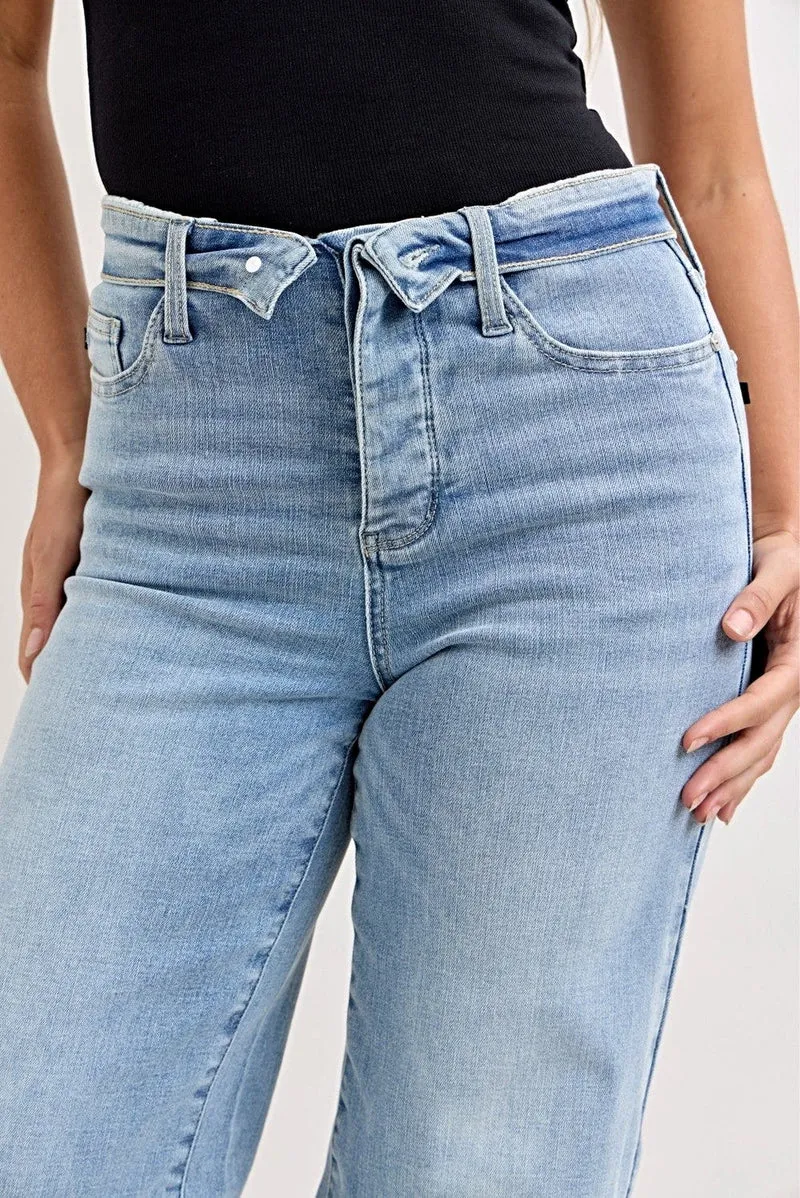 Judy Blue Retro Stijl Jeans - Middelhoge taille, wijde pijpen en omgeslagen tailleband