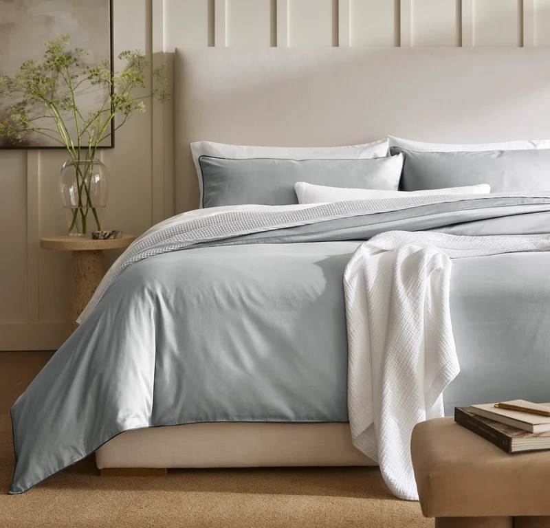 Signature Embellished Duvet Set - Shore/Bluestone Piped Edge