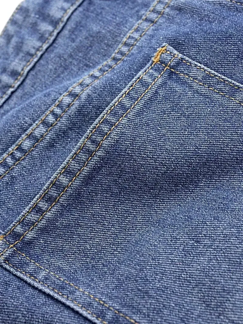 Luxe jeans met hoge taille, zakken en wijde pijpen - Klassieke katoenmix