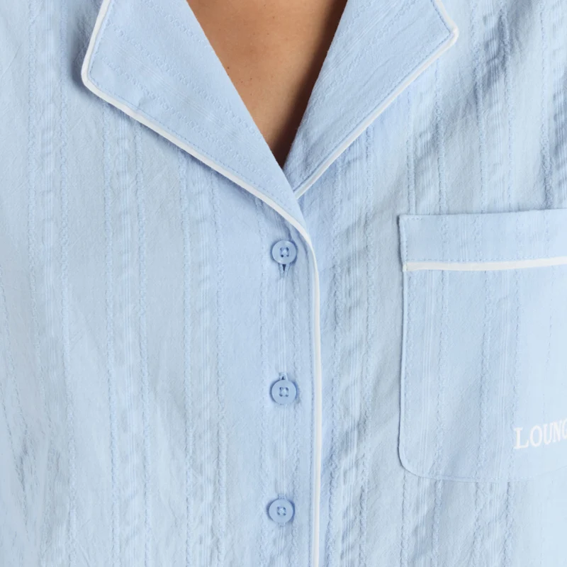 Textured Cotton Pyjama Shirt - Blauw