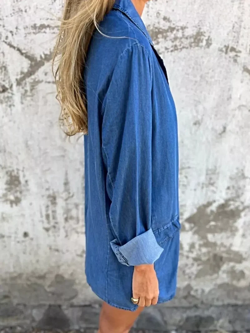 Oversized blazer voor dames, plus size - Denim jas met volledige knoopsluiting en zakken