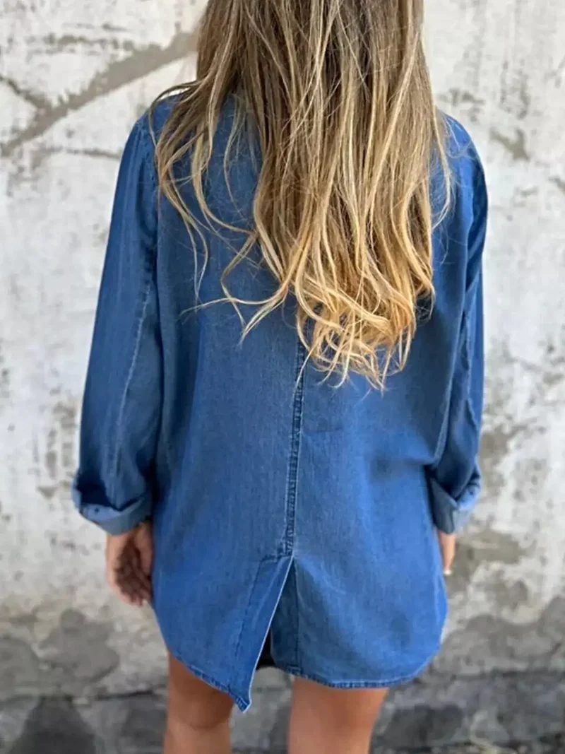 Oversized blazer voor dames, plus size - Denim jas met volledige knoopsluiting en zakken