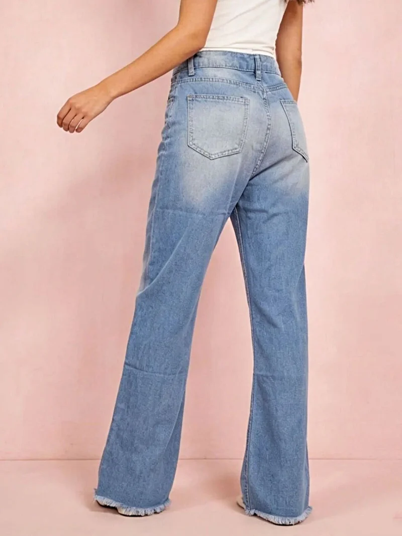 Gescheurde bootcut jeans met rafelige zoom - 85% katoen, geen stretch, stijlvolle pasvorm voor dagelijks gebruik