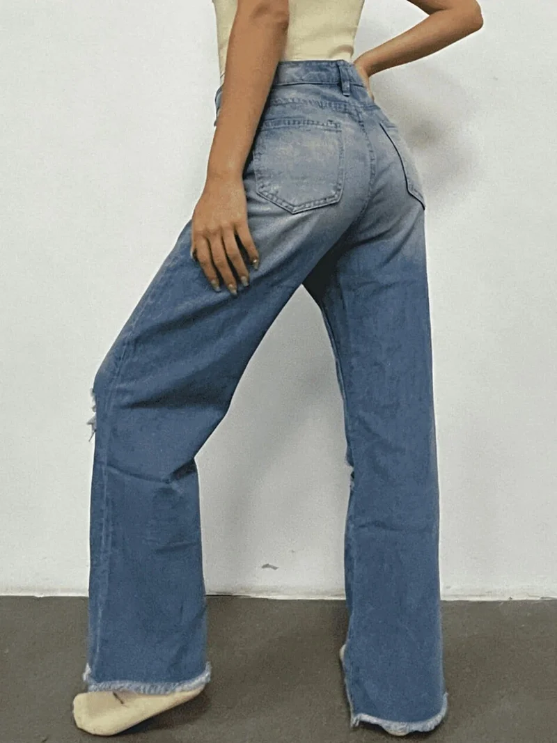 Gescheurde bootcut jeans met rafelige zoom - 85% katoen, geen stretch, stijlvolle pasvorm voor dagelijks gebruik
