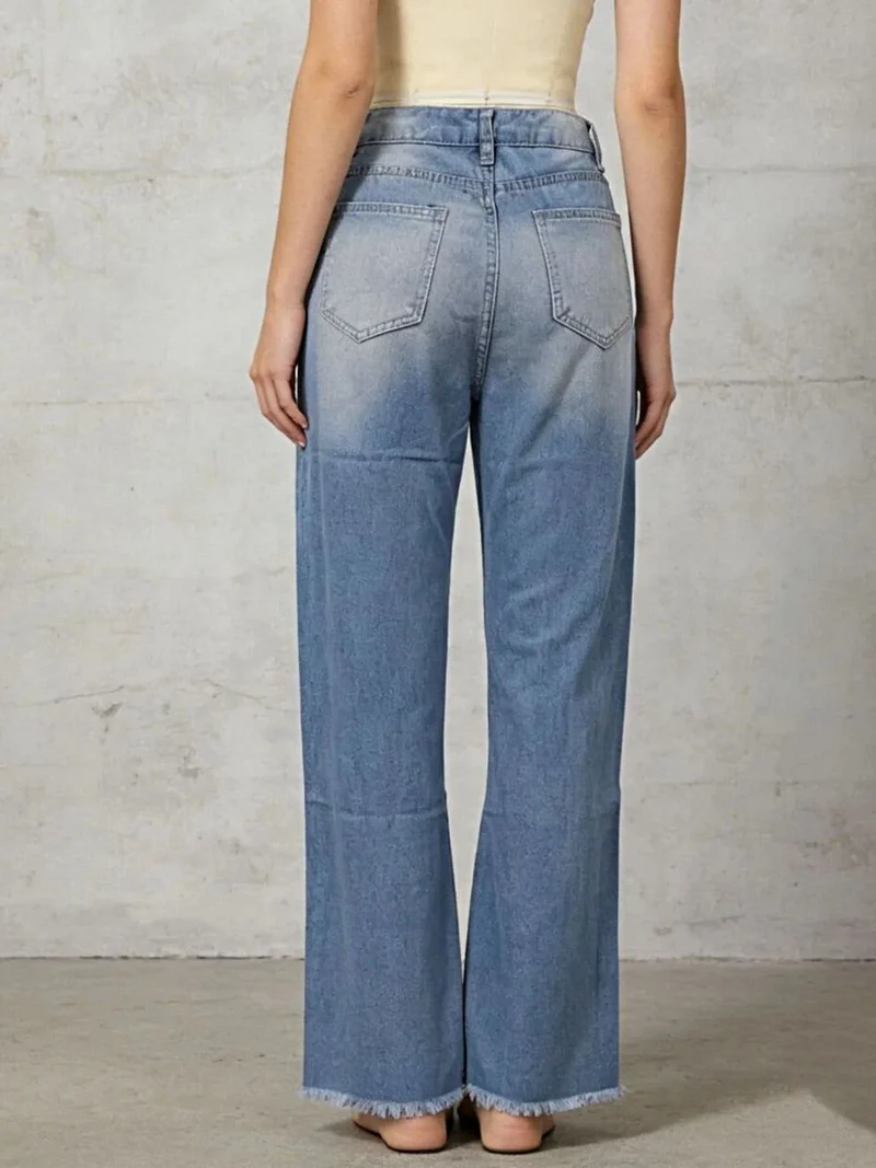Gescheurde bootcut jeans met rafelige zoom - 85% katoen, geen stretch, stijlvolle pasvorm voor dagelijks gebruik