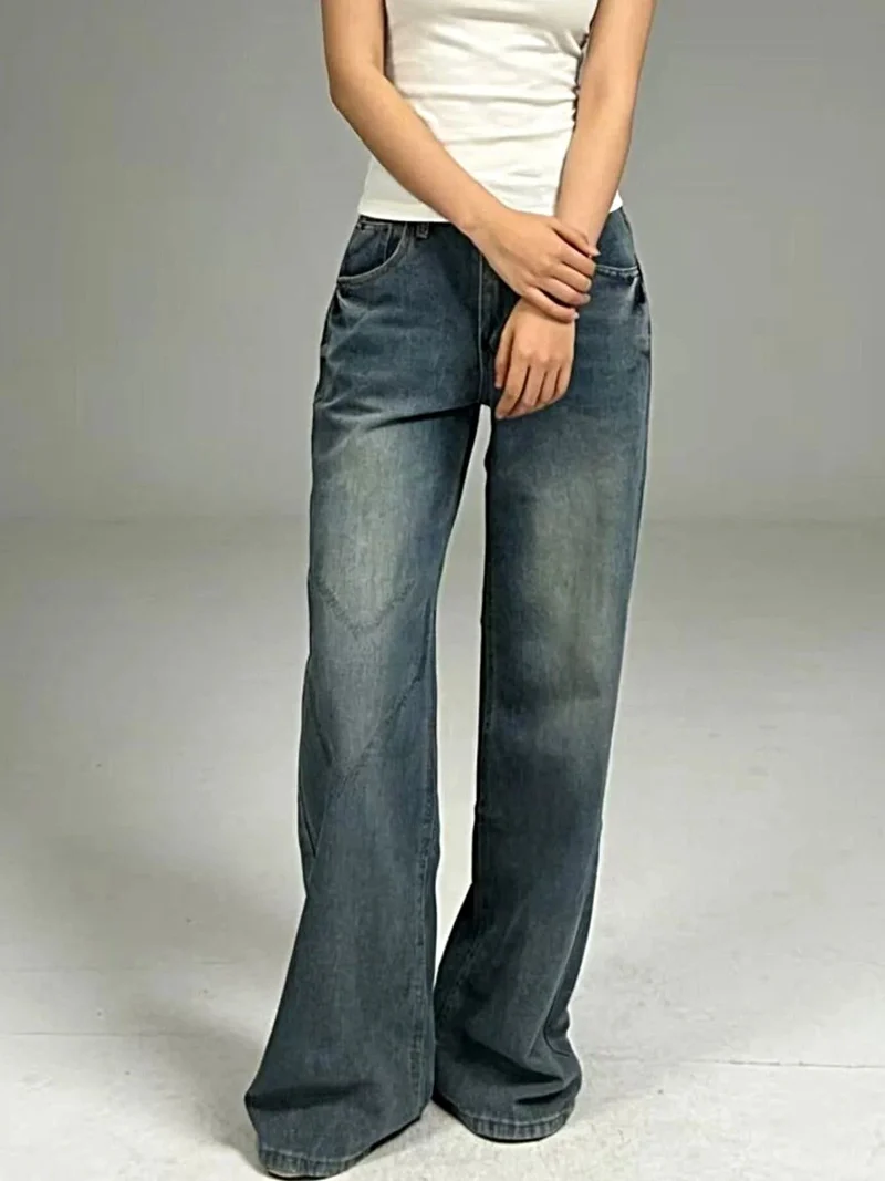 Vintage jeans met wijde pijpen en zakken - Premium 85% katoen, geen stretch, tijdloze elegantie