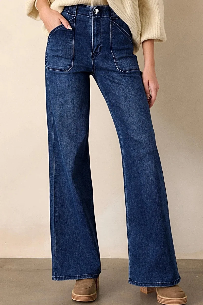 Trendsi damesjeans met rechte pijpen - middelhoge taille, zakken, 72% katoen, geen stretch