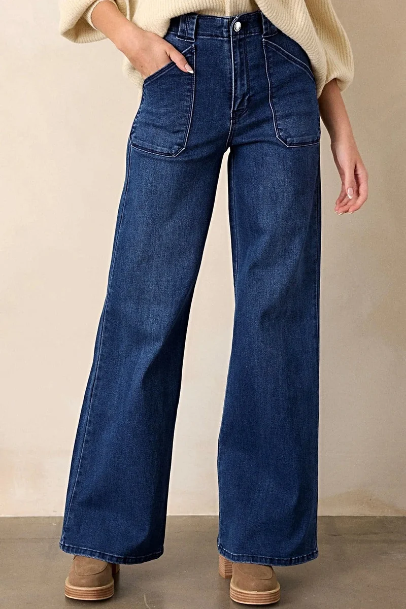 Trendsi damesjeans met rechte pijpen - middelhoge taille, zakken, 72% katoen, geen stretch