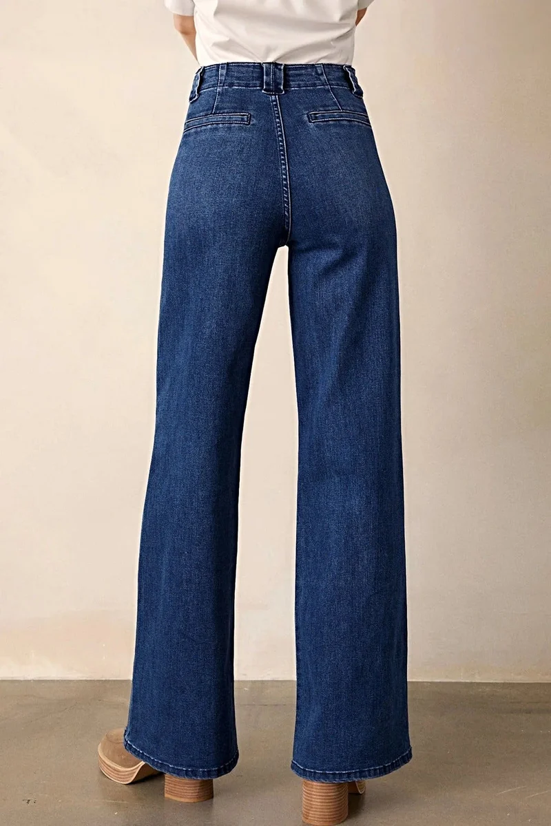 Trendsi damesjeans met rechte pijpen - middelhoge taille, zakken, 72% katoen, geen stretch