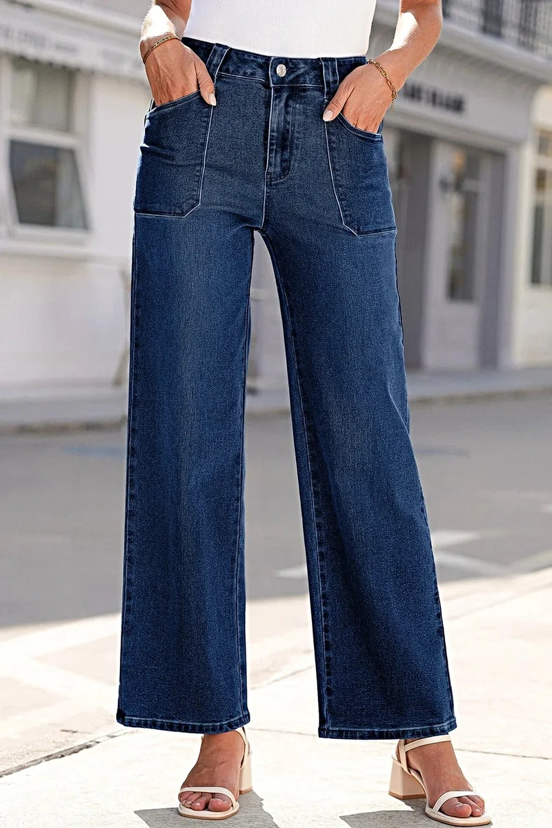 Trendsi damesjeans met rechte pijpen - middelhoge taille, zakken, 72% katoen, geen stretch