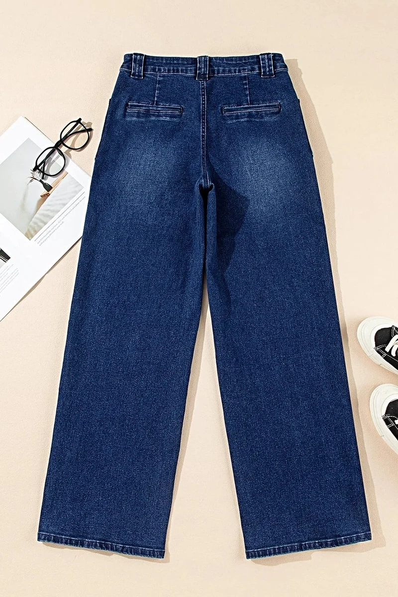 Trendsi damesjeans met rechte pijpen - middelhoge taille, zakken, 72% katoen, geen stretch