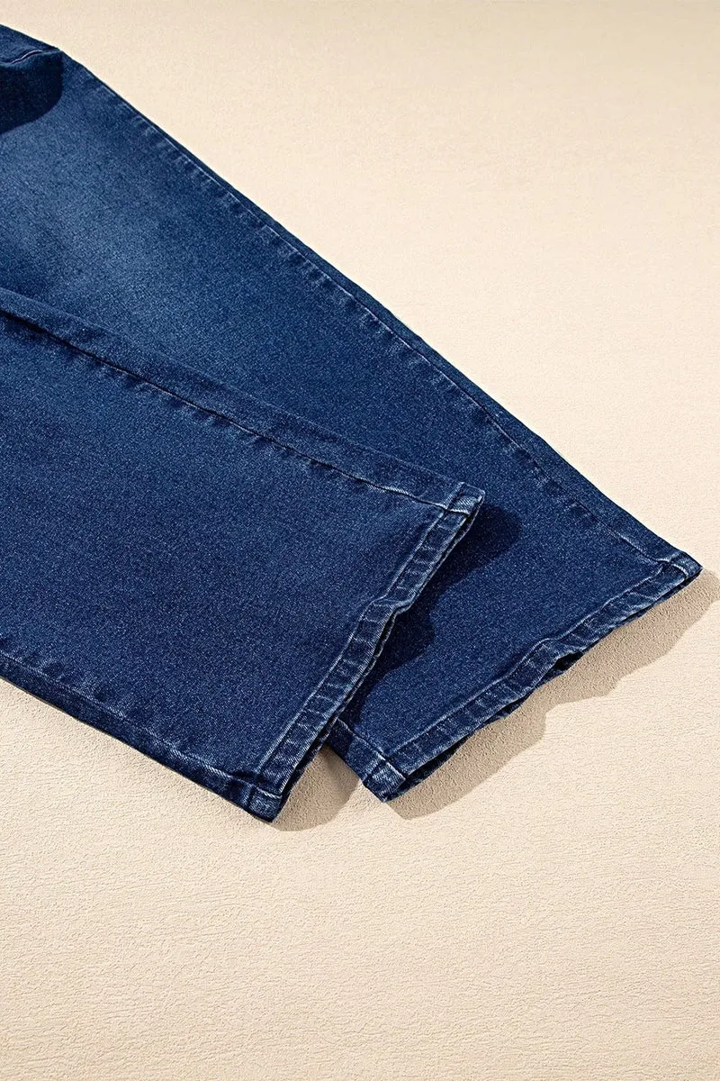 Trendsi damesjeans met rechte pijpen - middelhoge taille, zakken, 72% katoen, geen stretch
