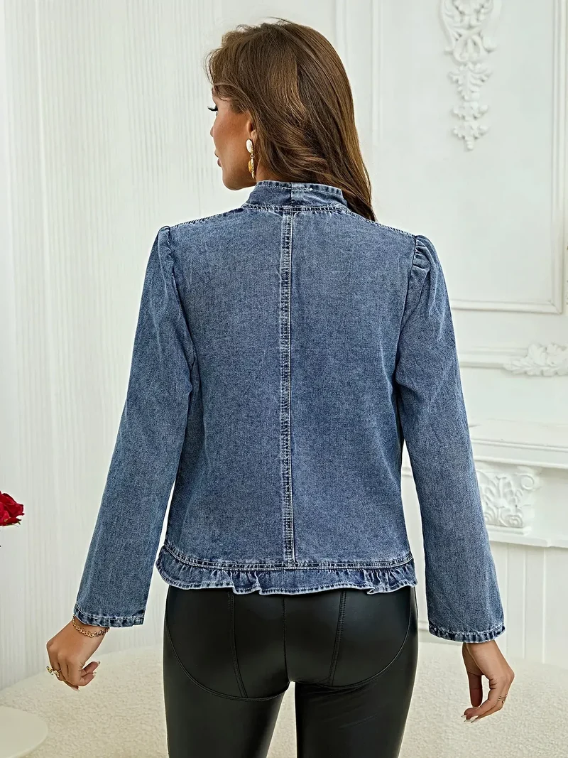 Jasje met ruches voor grote maten - Openvallende denimstijl met een elegant design