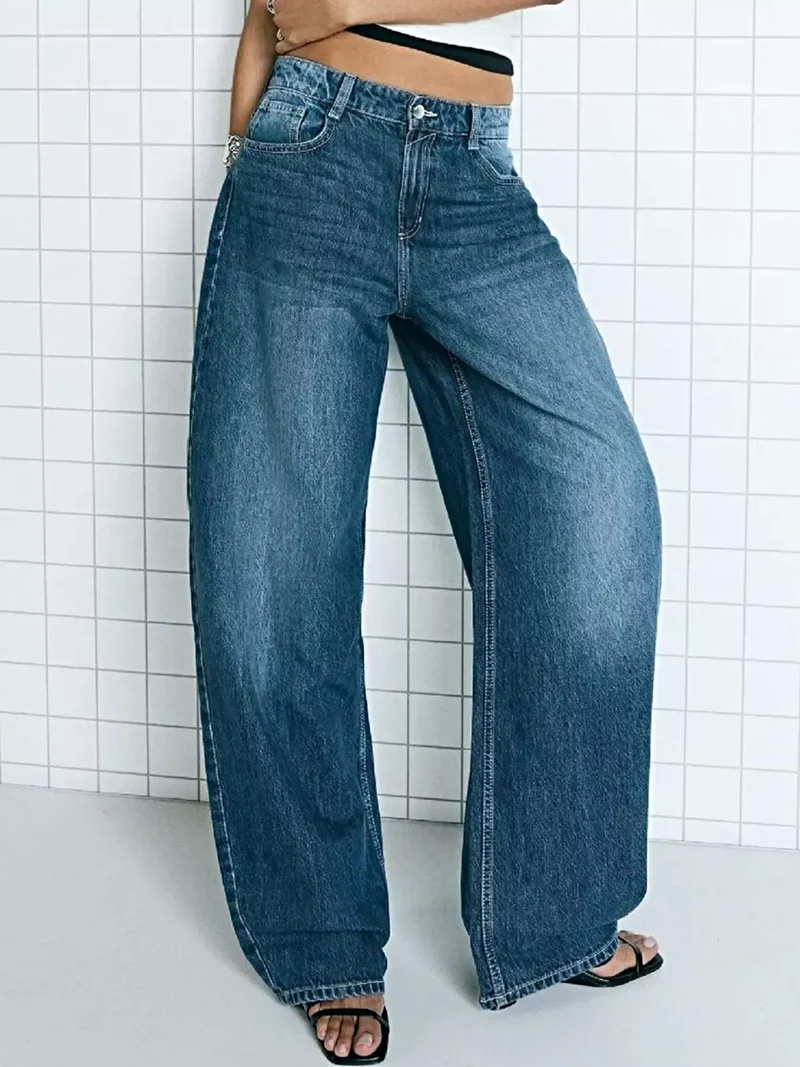 Luxe jeans met wijde pijpen, een verwassen look en zakken - Relaxte pasvorm