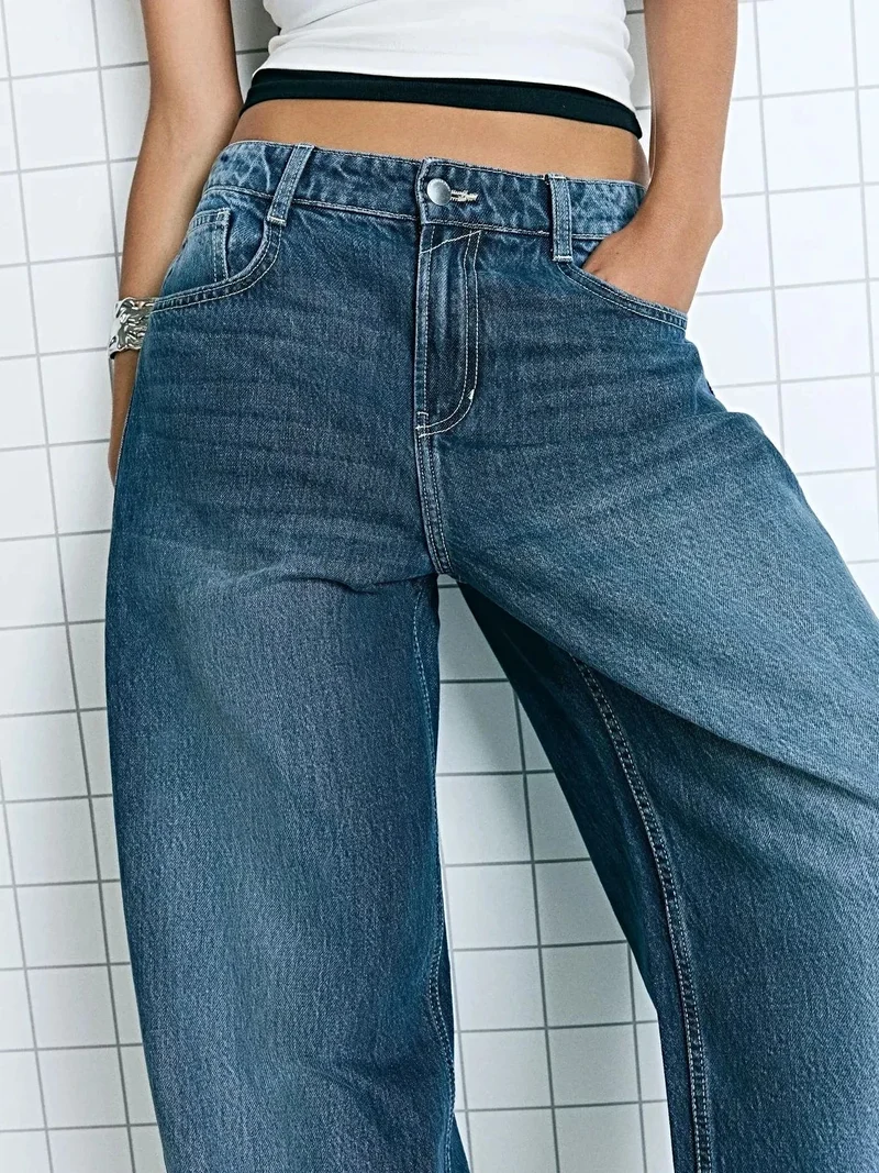 Luxe jeans met wijde pijpen, een verwassen look en zakken - Relaxte pasvorm