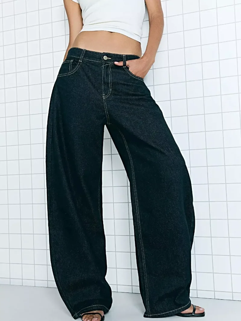 Luxe jeans met wijde pijpen, een verwassen look en zakken - Relaxte pasvorm