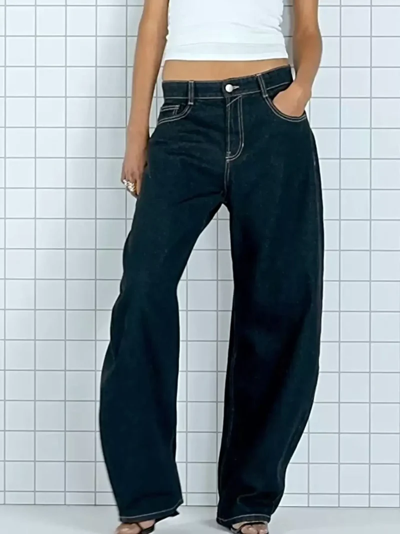 Luxe jeans met wijde pijpen, een verwassen look en zakken - Relaxte pasvorm