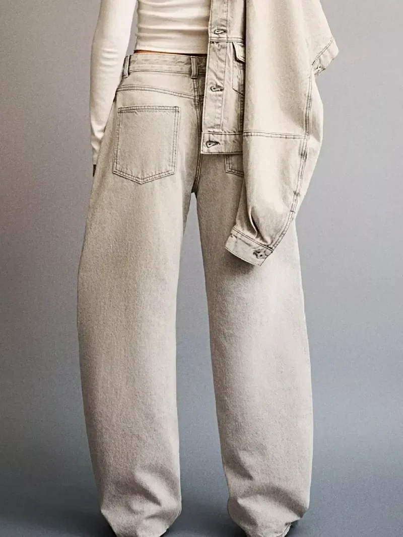 Luxe jeans met wijde pijpen, een verwassen look en zakken - Relaxte pasvorm