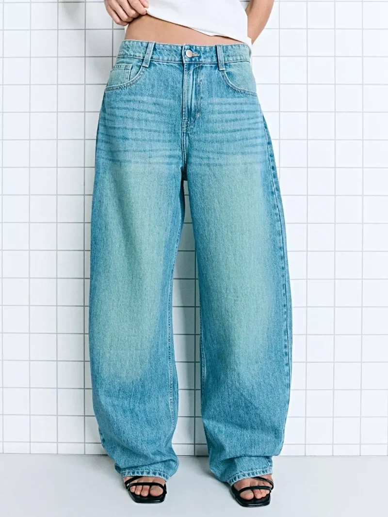 Luxe jeans met wijde pijpen, een verwassen look en zakken - Relaxte pasvorm