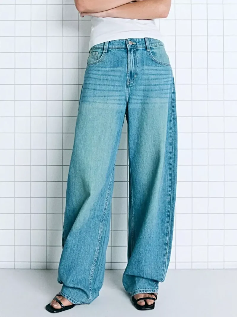 Luxe jeans met wijde pijpen, een verwassen look en zakken - Relaxte pasvorm