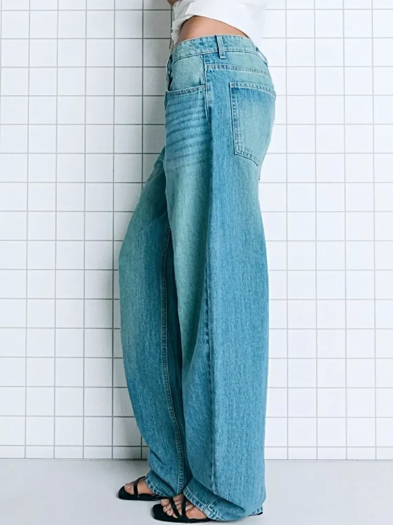 Luxe jeans met wijde pijpen, een verwassen look en zakken - Relaxte pasvorm