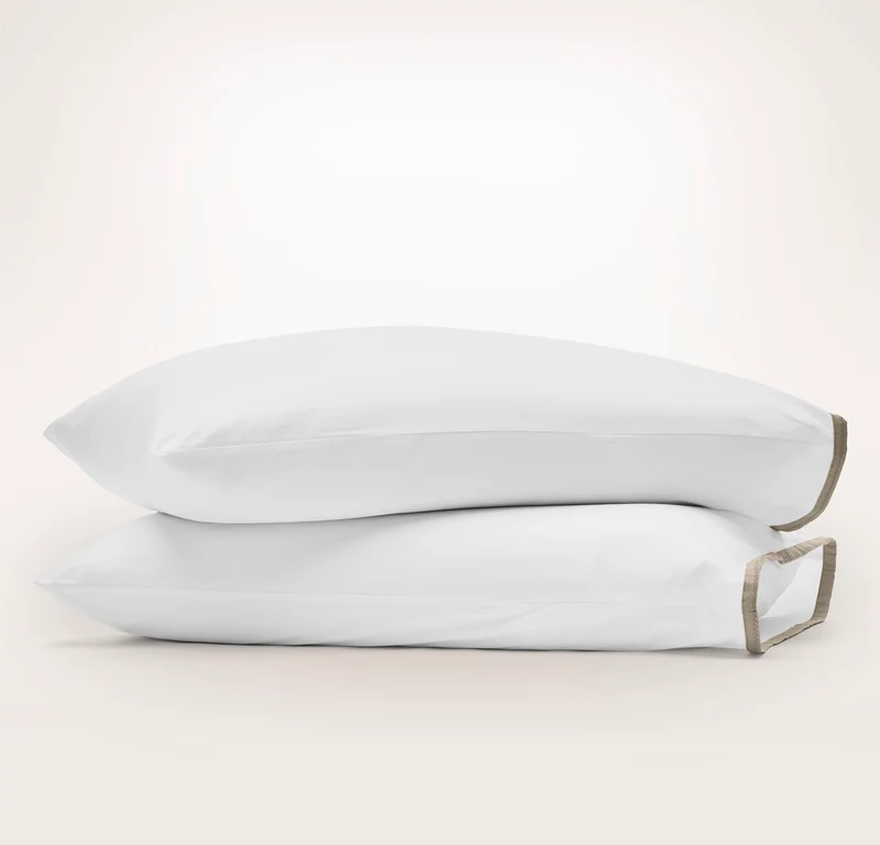 Percale Embellished Pillowcase Set - White/Oak Framed