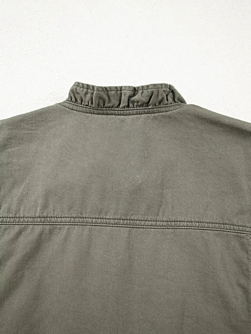 Stijlvol denim jasje/vest met ruches en patchworkdesign - 100% katoen, met ruches.