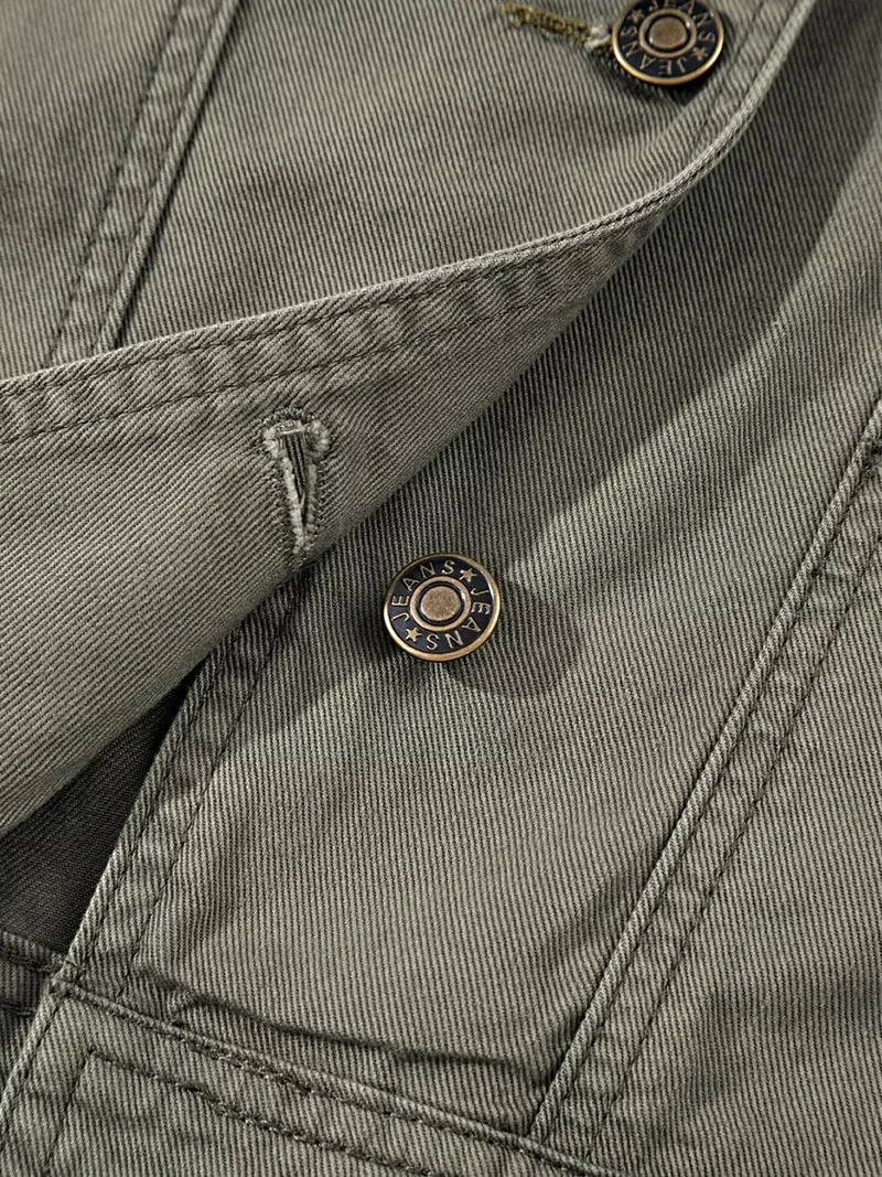 Stijlvol denim jasje/vest met ruches en patchworkdesign - 100% katoen, met ruches.