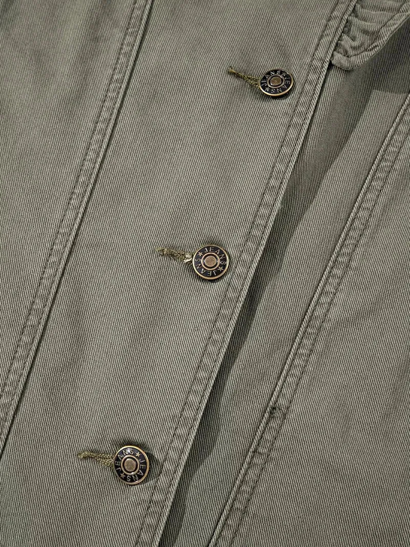 Stijlvol denim jasje/vest met ruches en patchworkdesign - 100% katoen, met ruches.