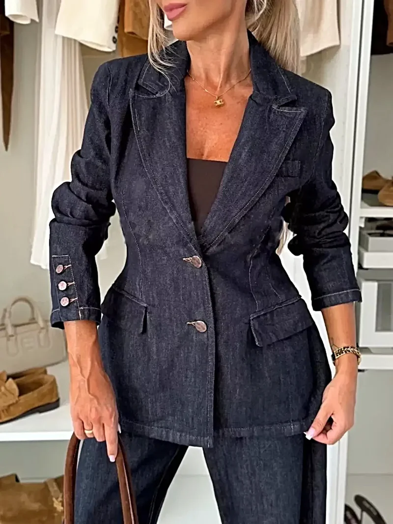 Luxe single-breasted blazer van gewassen denim - Klassieke stijl voor moeiteloze elegantie
