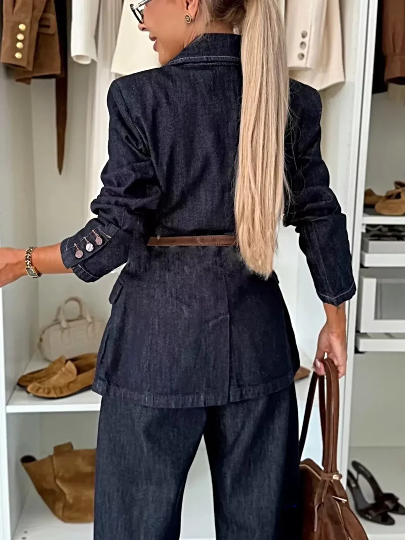 Luxe single-breasted blazer van gewassen denim - Klassieke stijl voor moeiteloze elegantie