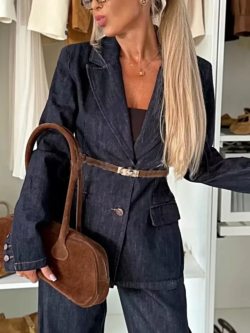 Luxe single-breasted blazer van gewassen denim - Klassieke stijl voor moeiteloze elegantie