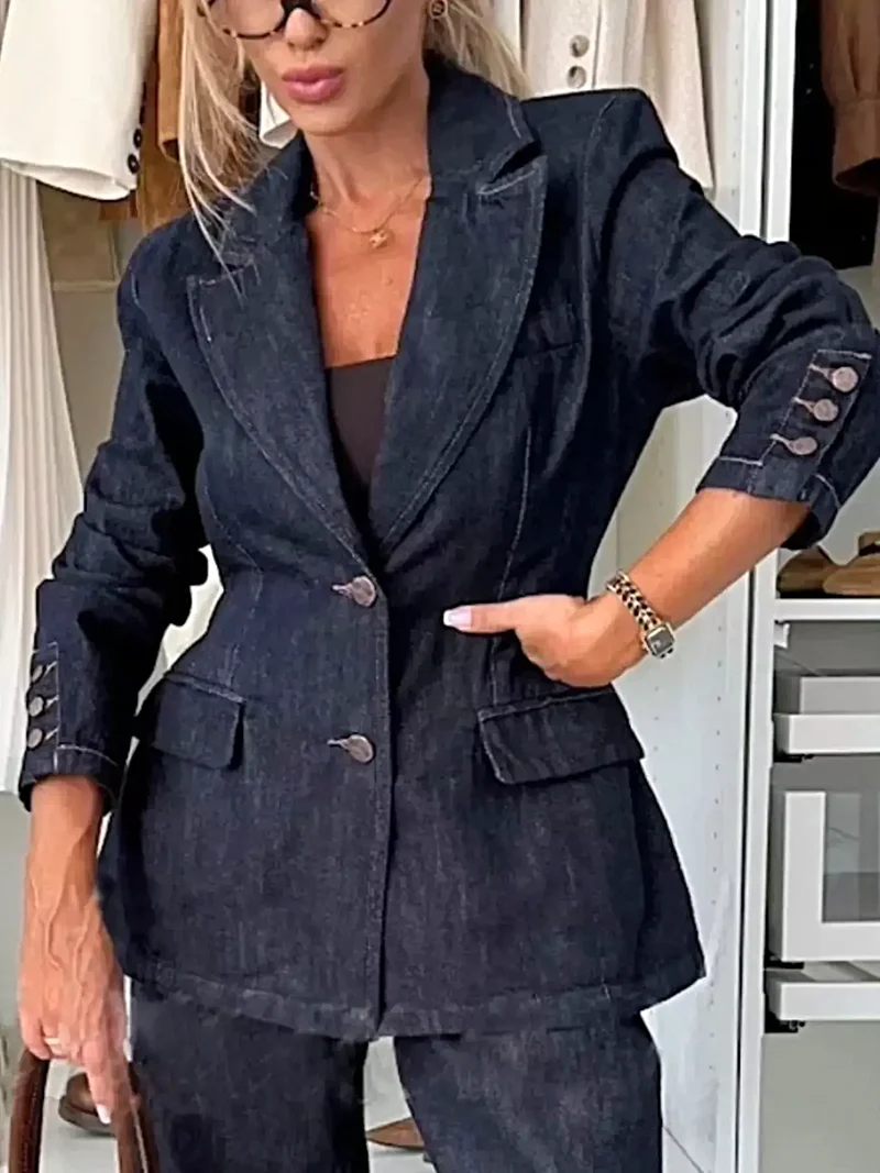 Luxe single-breasted blazer van gewassen denim - Klassieke stijl voor moeiteloze elegantie
