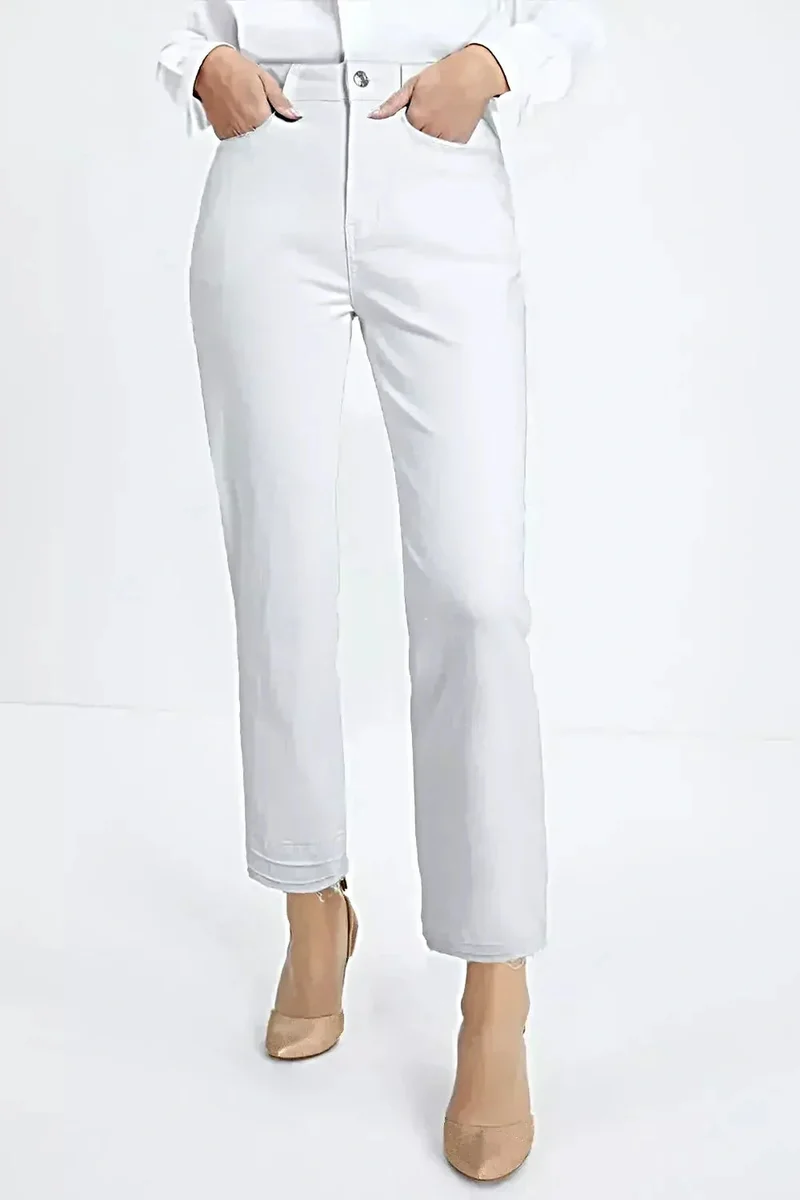 Jeans met hoge taille en rechte pijpen voor dames - Klassieke stijl met zakken, geen stretch, hoogwaardige stof