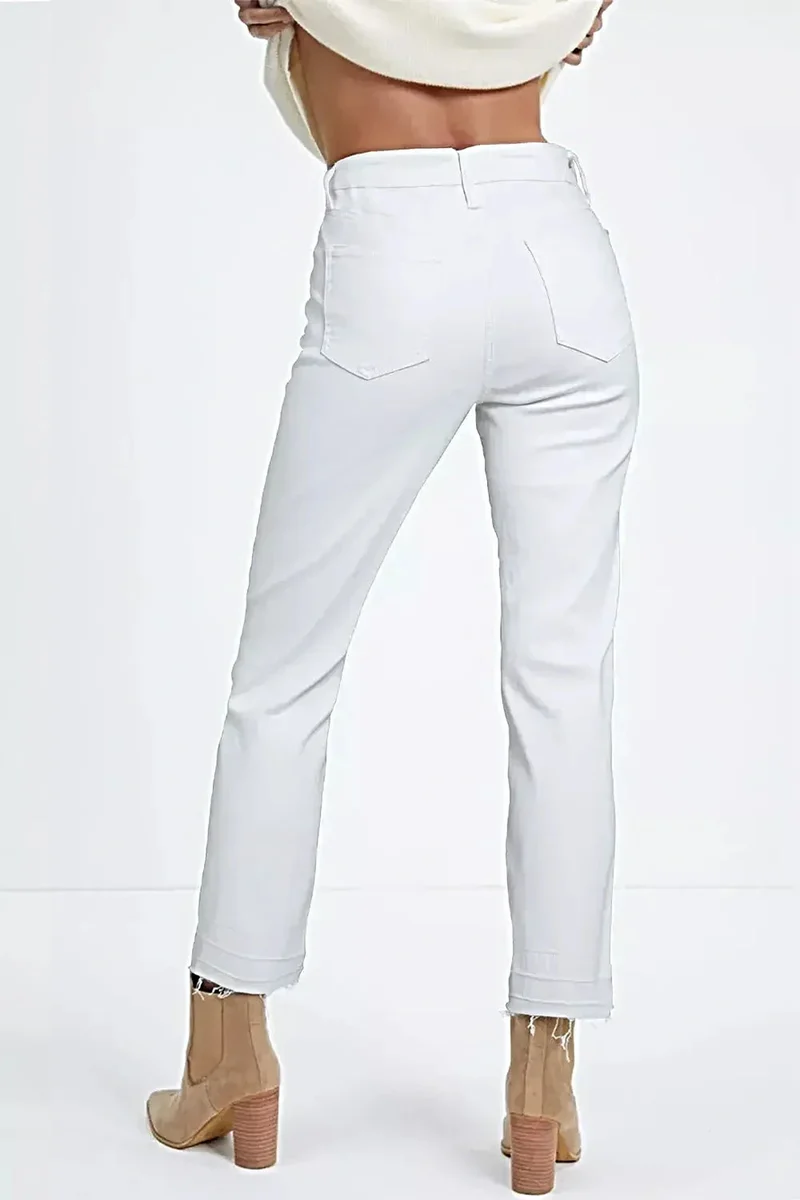 Jeans met hoge taille en rechte pijpen voor dames - Klassieke stijl met zakken, geen stretch, hoogwaardige stof