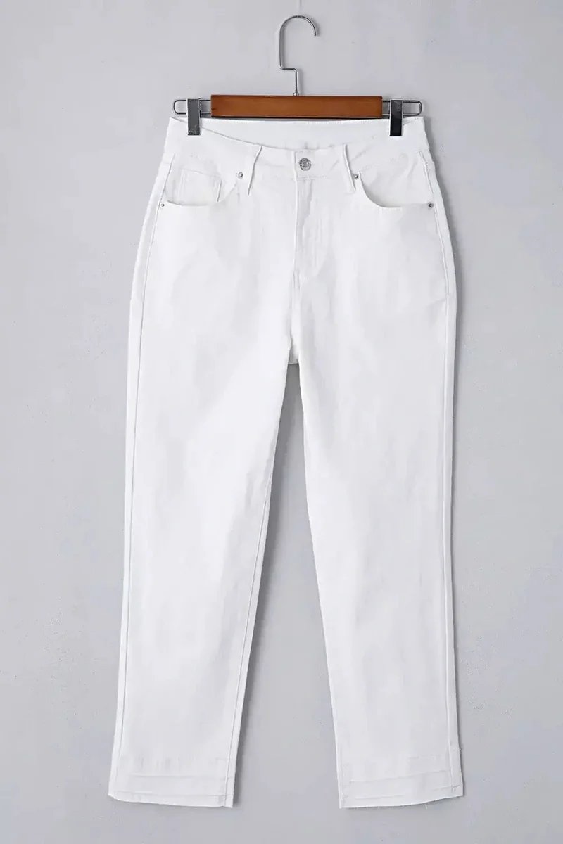 Jeans met hoge taille en rechte pijpen voor dames - Klassieke stijl met zakken, geen stretch, hoogwaardige stof