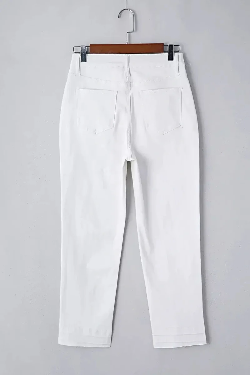 Jeans met hoge taille en rechte pijpen voor dames - Klassieke stijl met zakken, geen stretch, hoogwaardige stof