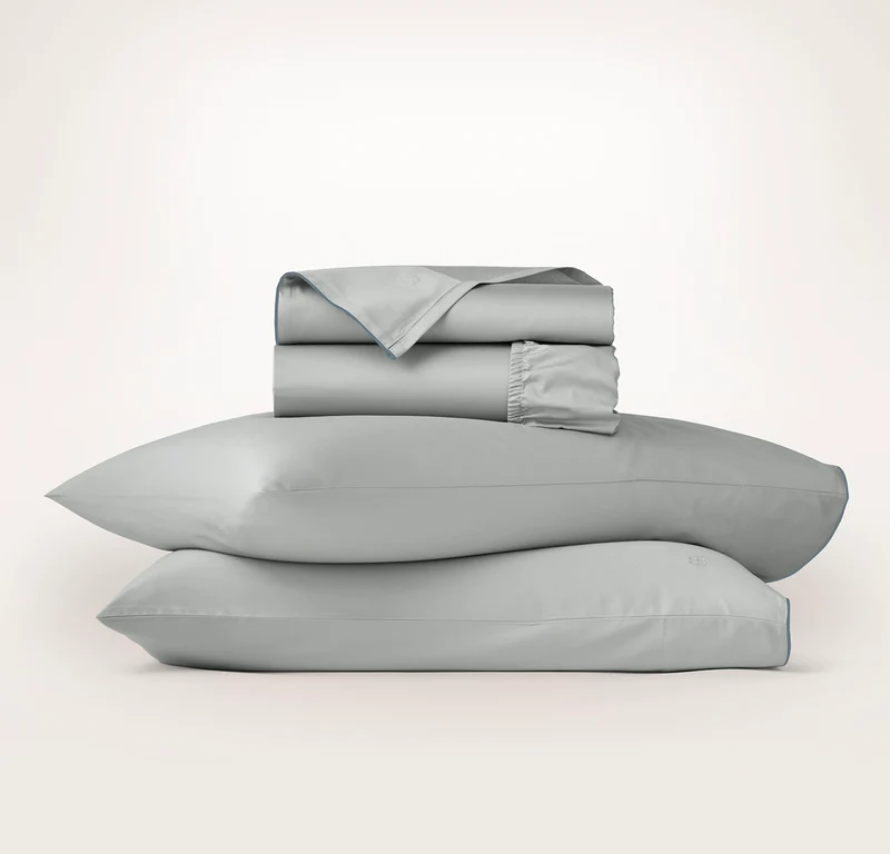 Signature Embellished Sheet Set - Shore/Bluestone Piped Edge