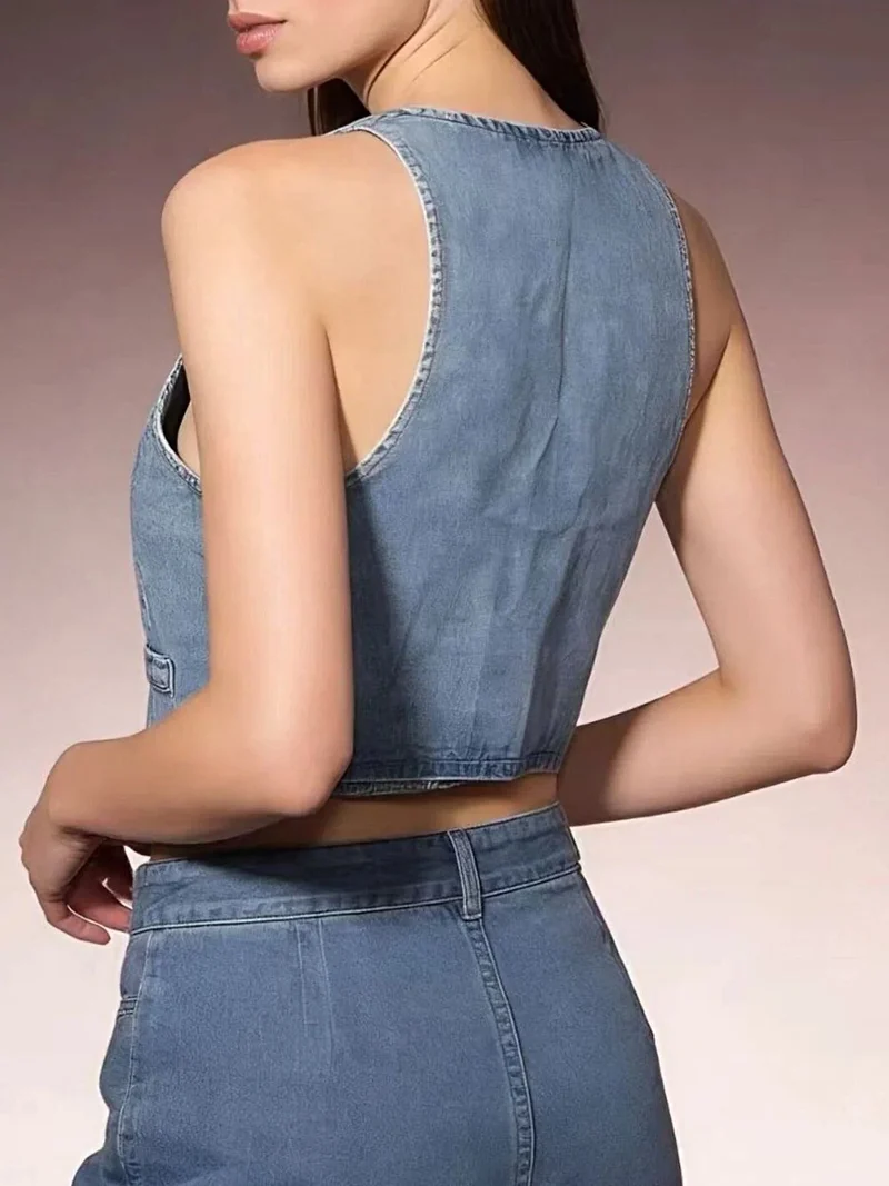 Stijlvol denim vest met knoopsluiting voor dames - 85% katoen, klassieke pasvorm, machinewasbaar