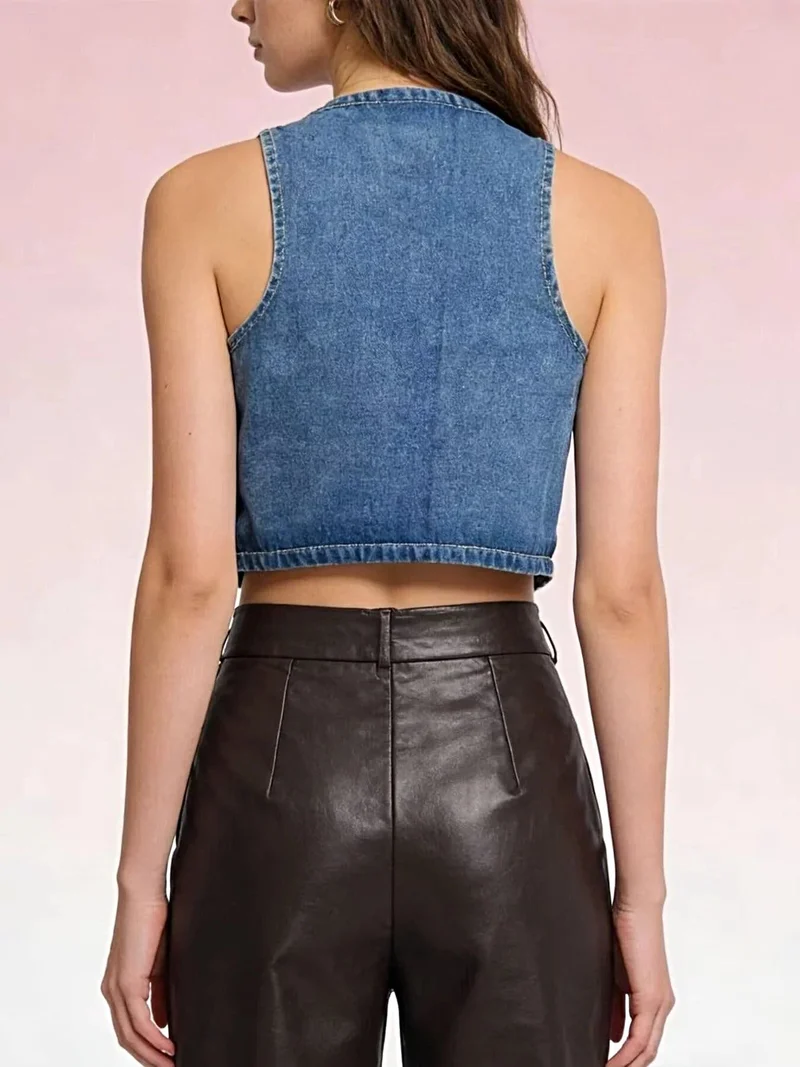 Stijlvol denim vest met knoopsluiting voor dames - 85% katoen, klassieke pasvorm, machinewasbaar