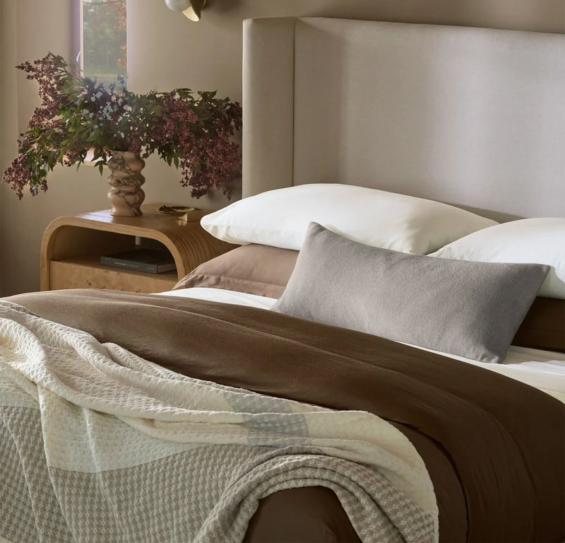 Heirloom Waffle Merino Bed Blanket - Cream/Pewter/Twig Plaid